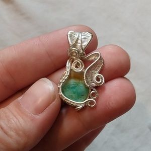 Blue opalized wood pendant